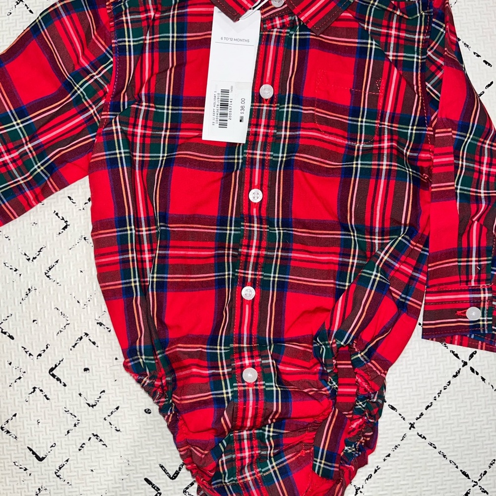 Janie and Jack Plaid Bodysuit Shirt 6-12 - Picture 3 of 3